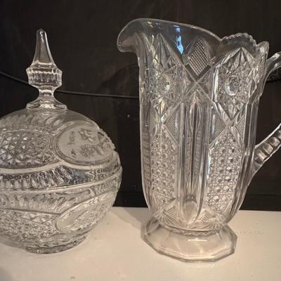 Crystal candy dish and pitcher