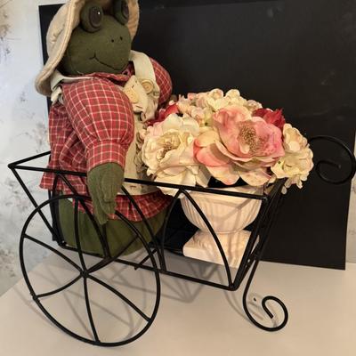 Plush Frog in Iron Cart