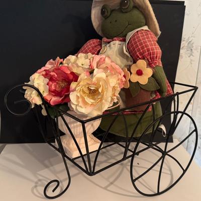 Plush Frog in Iron Cart