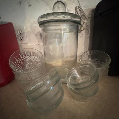 Biscuit jar and vintage bowls