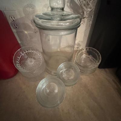Biscuit jar and vintage bowls