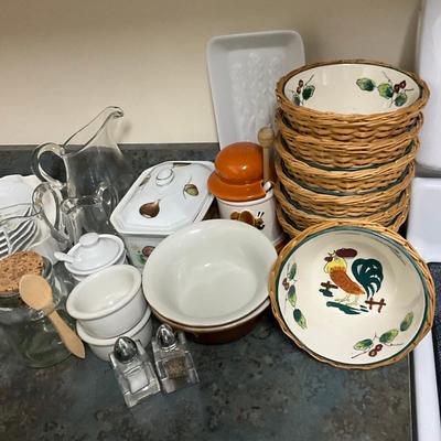 780 Lot of French Plates, Hall Bowls, Rooster Bowls