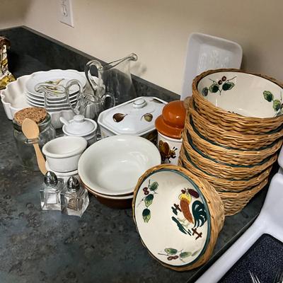 780 Lot of French Plates, Hall Bowls, Rooster Bowls