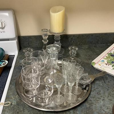 781 Crystal Decanter With Cordials & Candlesticks