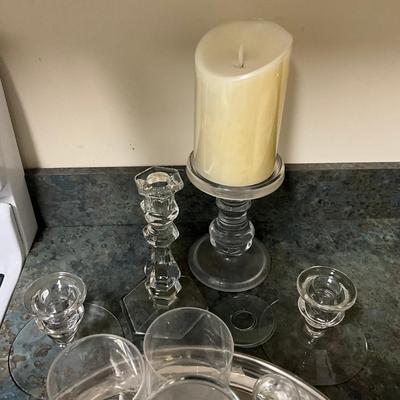781 Crystal Decanter With Cordials & Candlesticks
