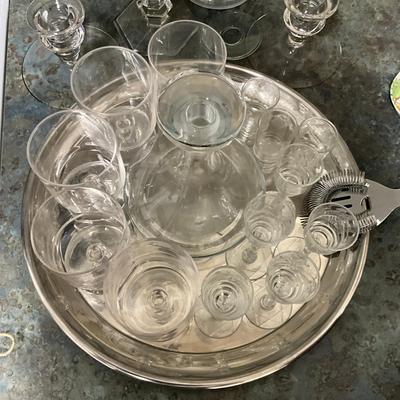 781 Crystal Decanter With Cordials & Candlesticks