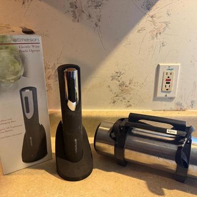 Electric wine opener and Igloo thermos
