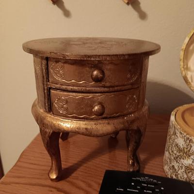 2 SMALLER JEWELRY BOXES AND AN ALARM CLOCK