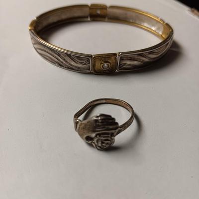 STERLING SILVER BRACELET AND RING 20.65g