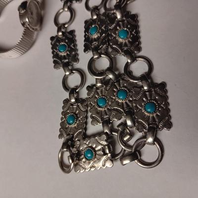 ELGIN WATCH AND A CONCHO BELT WITH FAUX TURQUOISE