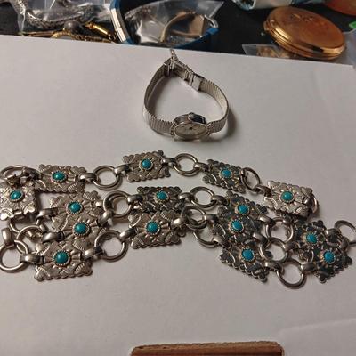 ELGIN WATCH AND A CONCHO BELT WITH FAUX TURQUOISE