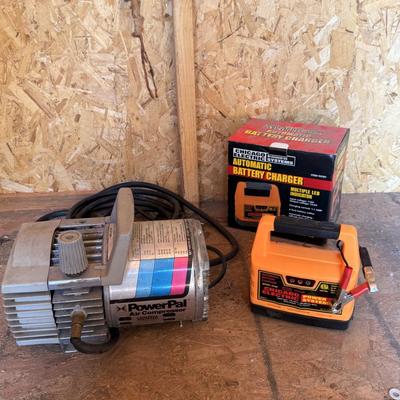 Air compressor & battery charger in working conditions