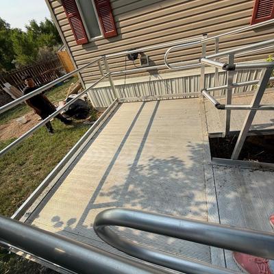 Aluminum Wheelchair ramp with a landing 38in wide 36 1/2 feet long then 8ft long then 20ft
