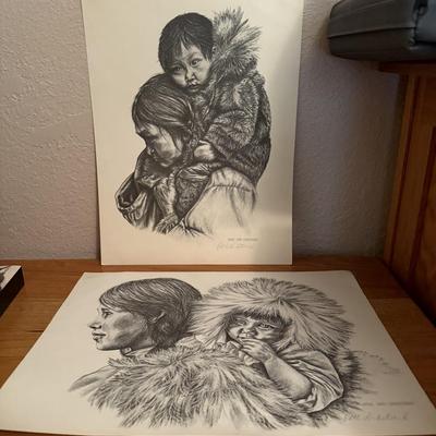 2 Alaskan sketches signed Patti Lindstrand