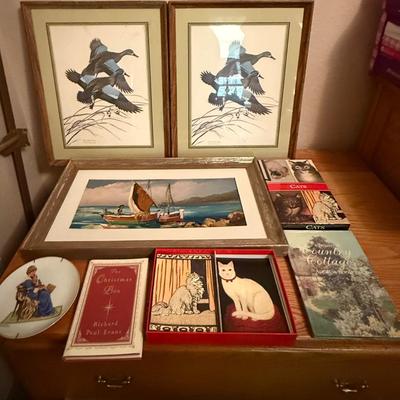 Oil Painting of Boat and other Wall Art plus some books