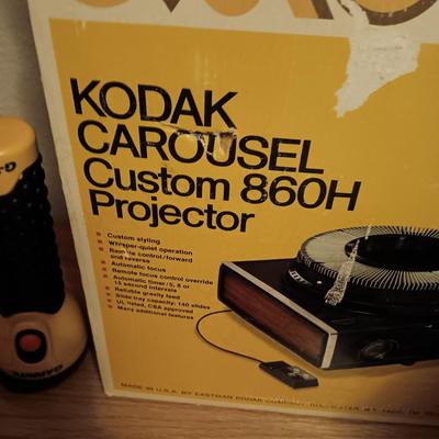 Kodak carousel projector, flash light and color slide viewer