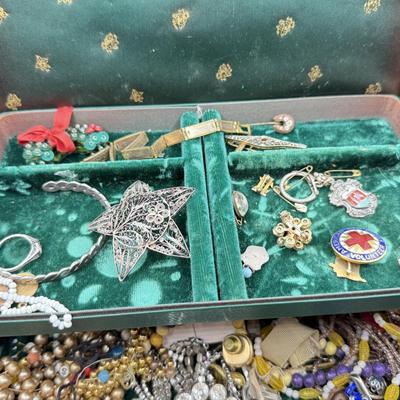 LOT 11K: Craft Jewelry Lot in Vintage Green Jewelry Box