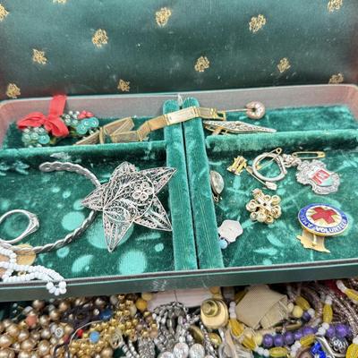 LOT 11K: Craft Jewelry Lot in Vintage Green Jewelry Box