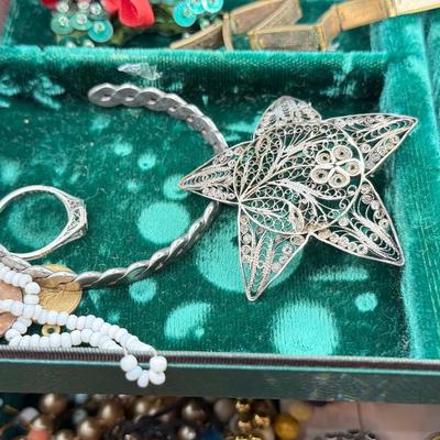 LOT 11K: Craft Jewelry Lot in Vintage Green Jewelry Box