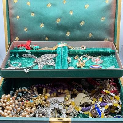 LOT 11K: Craft Jewelry Lot in Vintage Green Jewelry Box