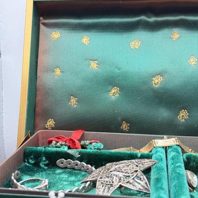 LOT 11K: Craft Jewelry Lot in Vintage Green Jewelry Box