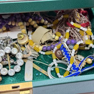 LOT 11K: Craft Jewelry Lot in Vintage Green Jewelry Box
