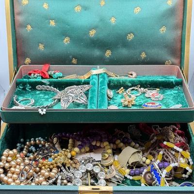 LOT 11K: Craft Jewelry Lot in Vintage Green Jewelry Box