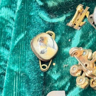 LOT 11K: Craft Jewelry Lot in Vintage Green Jewelry Box
