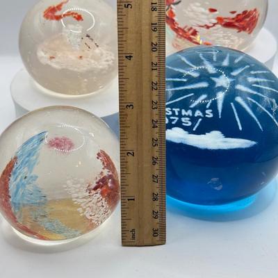 LOT 16K: Collection of Vintage Glass Paperweights incl. 1975 Christmas Blue Wheaton Village