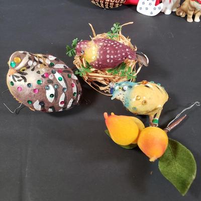 LOT 90P: Vintage Christmas Decorations; Radko, Hallmark, Clip on Beaded Birds, & More