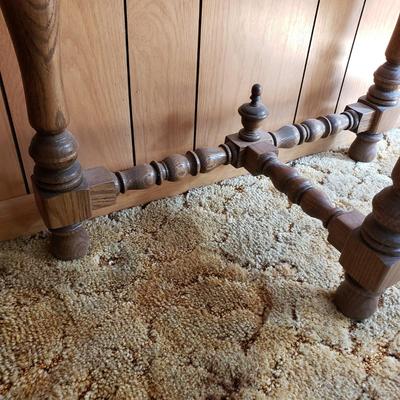 LOT 91P: Etched Glass Top Wooden Turned Leg Console Table