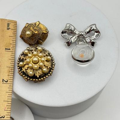 LOT 102J: Vintage Locket Pin, Coro Bow Pin & Goldtone Locket