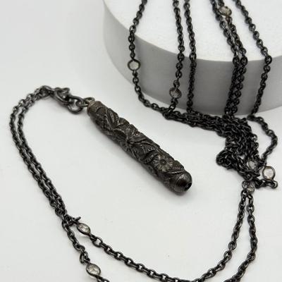 LOT 106H: Vintage Sterling Silver Lead Pencil Necklace (11.7g) & Etched Redint Lead Pencil