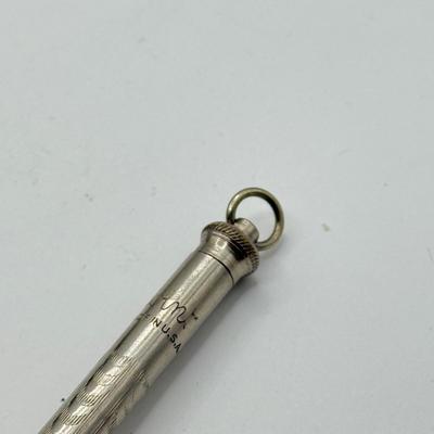 LOT 106H: Vintage Sterling Silver Lead Pencil Necklace (11.7g) & Etched Redint Lead Pencil