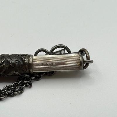 LOT 106H: Vintage Sterling Silver Lead Pencil Necklace (11.7g) & Etched Redint Lead Pencil