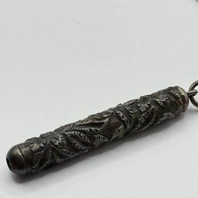 LOT 106H: Vintage Sterling Silver Lead Pencil Necklace (11.7g) & Etched Redint Lead Pencil