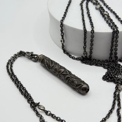 LOT 106H: Vintage Sterling Silver Lead Pencil Necklace (11.7g) & Etched Redint Lead Pencil