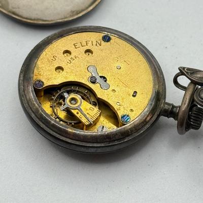 LOT 107J: Vintage Sterling Silver Pin w/ Connected Elfin Watch Face
