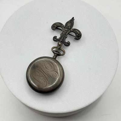 LOT 107J: Vintage Sterling Silver Pin w/ Connected Elfin Watch Face