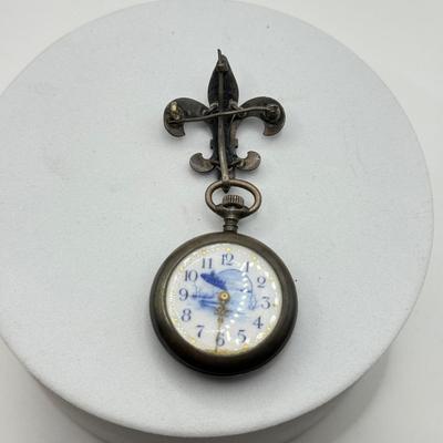 LOT 107J: Vintage Sterling Silver Pin w/ Connected Elfin Watch Face