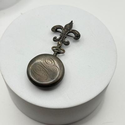LOT 107J: Vintage Sterling Silver Pin w/ Connected Elfin Watch Face