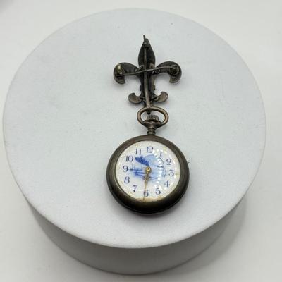 LOT 107J: Vintage Sterling Silver Pin w/ Connected Elfin Watch Face