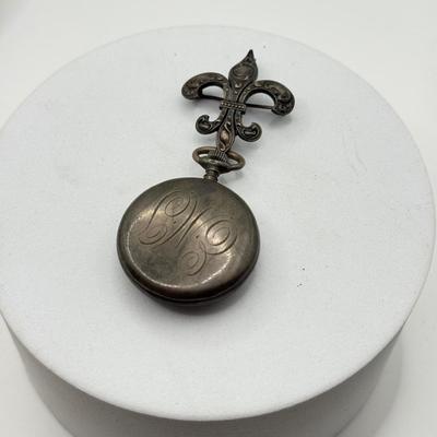 LOT 107J: Vintage Sterling Silver Pin w/ Connected Elfin Watch Face
