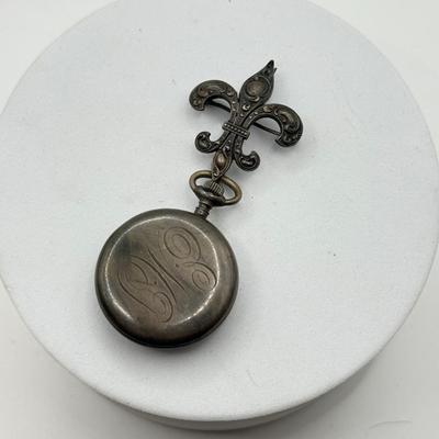 LOT 107J: Vintage Sterling Silver Pin w/ Connected Elfin Watch Face