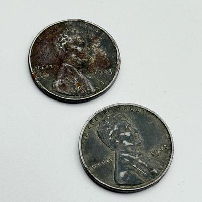 LOT 109J: US Coin Collection: 13 Steel Pennies (1943), 1949 Penny and 1965 Quarter w/ No Mint Marks, Buffalo Nickels (3), Mason Penny...
