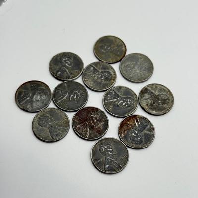 LOT 109J: US Coin Collection: 13 Steel Pennies (1943), 1949 Penny and 1965 Quarter w/ No Mint Marks, Buffalo Nickels (3), Mason Penny...