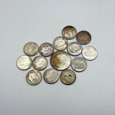 LOT 111J: 90% Silver Dimes (13) & Quarter