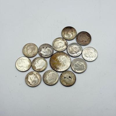 LOT 111J: 90% Silver Dimes (13) & Quarter