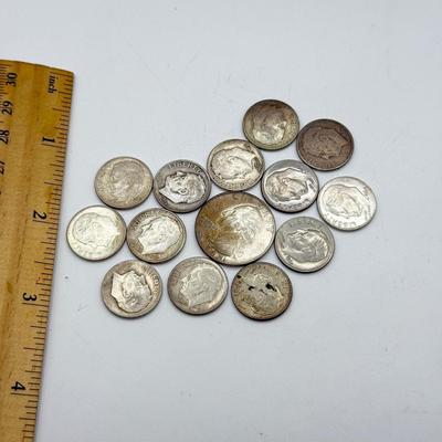 LOT 111J: 90% Silver Dimes (13) & Quarter