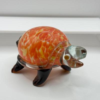 LOT 113K: Collection of Blown Glass Animals: Handblown Pilgrim Amber Horse & Snail, Avocado Bear, Orange Bubble Whale made in Japan...